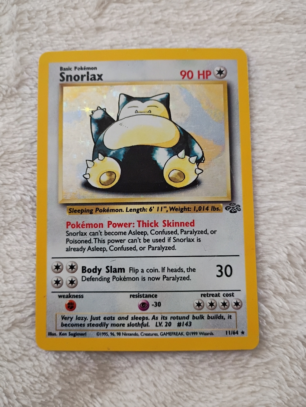 Vintage Snorlax Holographic Pokémon Card 11/64